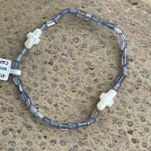 Elegant Pearl Cross and Blue Iolite Beaded Bracelet 7.5”